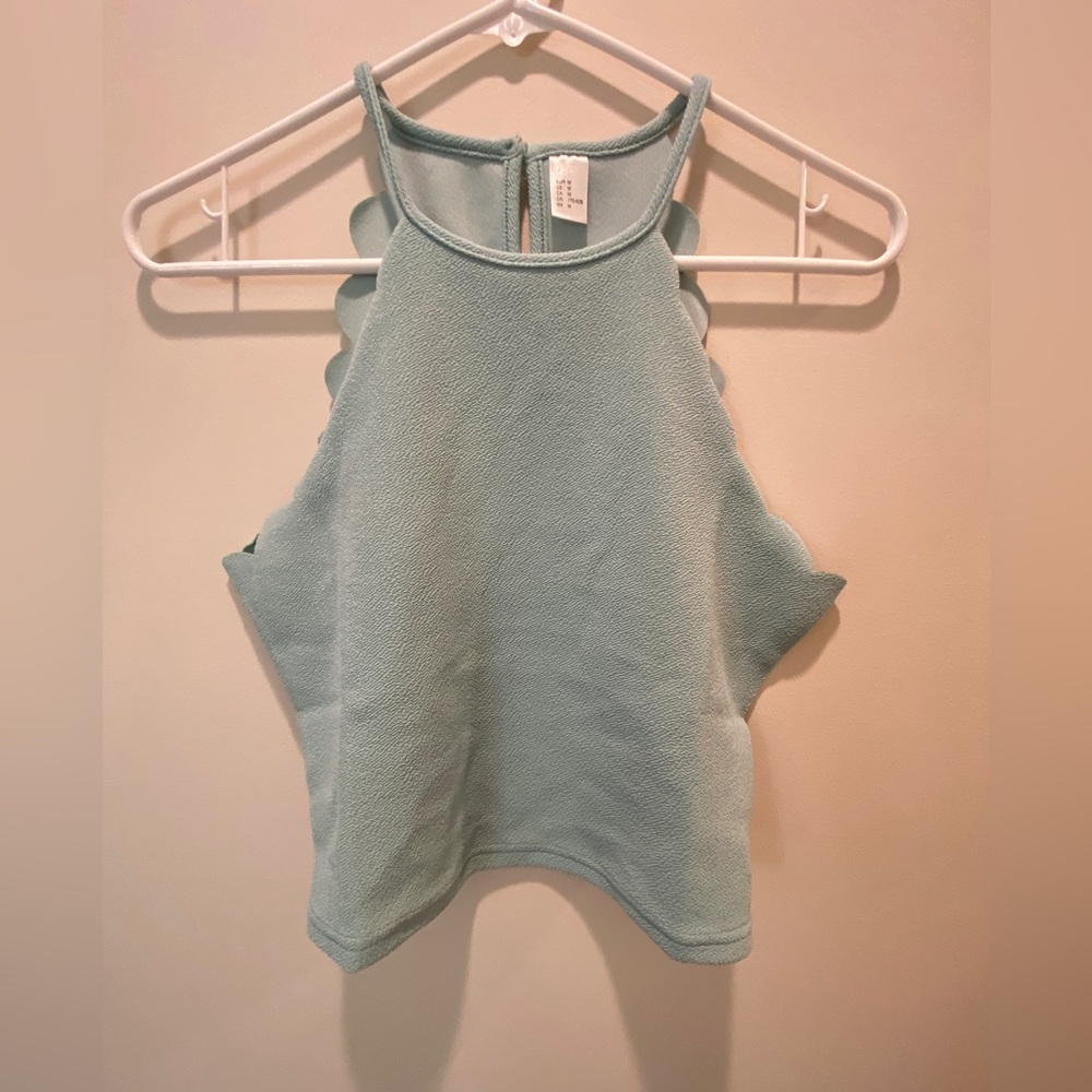Turquoise scalloped crop halter tank